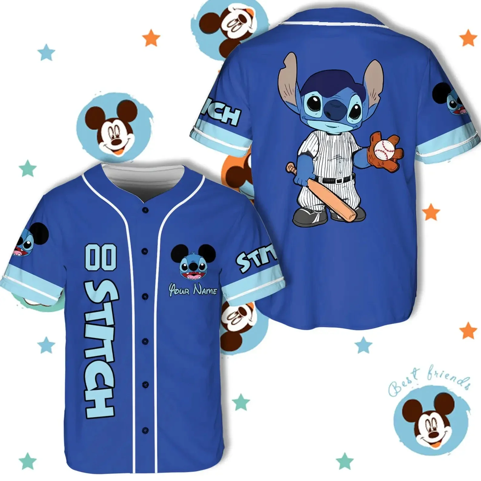 MINISO Disney Baseball Jersey Game Day Baseball Jersey Mickey Minnie Stitch Baseball Jersey Mens Womens Kids Short Sleeve Shirts