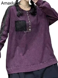 Amax luluE 2024 Chinese Winter Womens Fashion Vintage Embroidery T-shirts Loose Casual O Neck Clothes Ladies Classic Cotton Tops