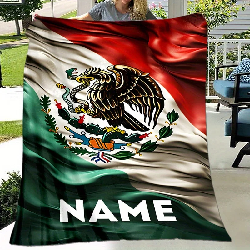Customized name: Mexican flag design, soft and hypoallergenic flannel blanket, tear resistant 3D printed all season