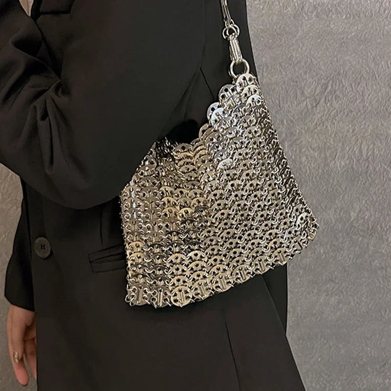 Imagem -04 - Tobo Brilhante Lantejoulas Diamante Designer Carteira Metal Prata Gem Beads Designer Bolsa Peixe Escala Dumplings Underarm Handbag Casamento