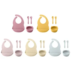 4PCS Silicone Feeding Set Waterproof Baby Bibs For Children Feeding Solid Food Dishes Plates Training Bowl Spoon Tableware