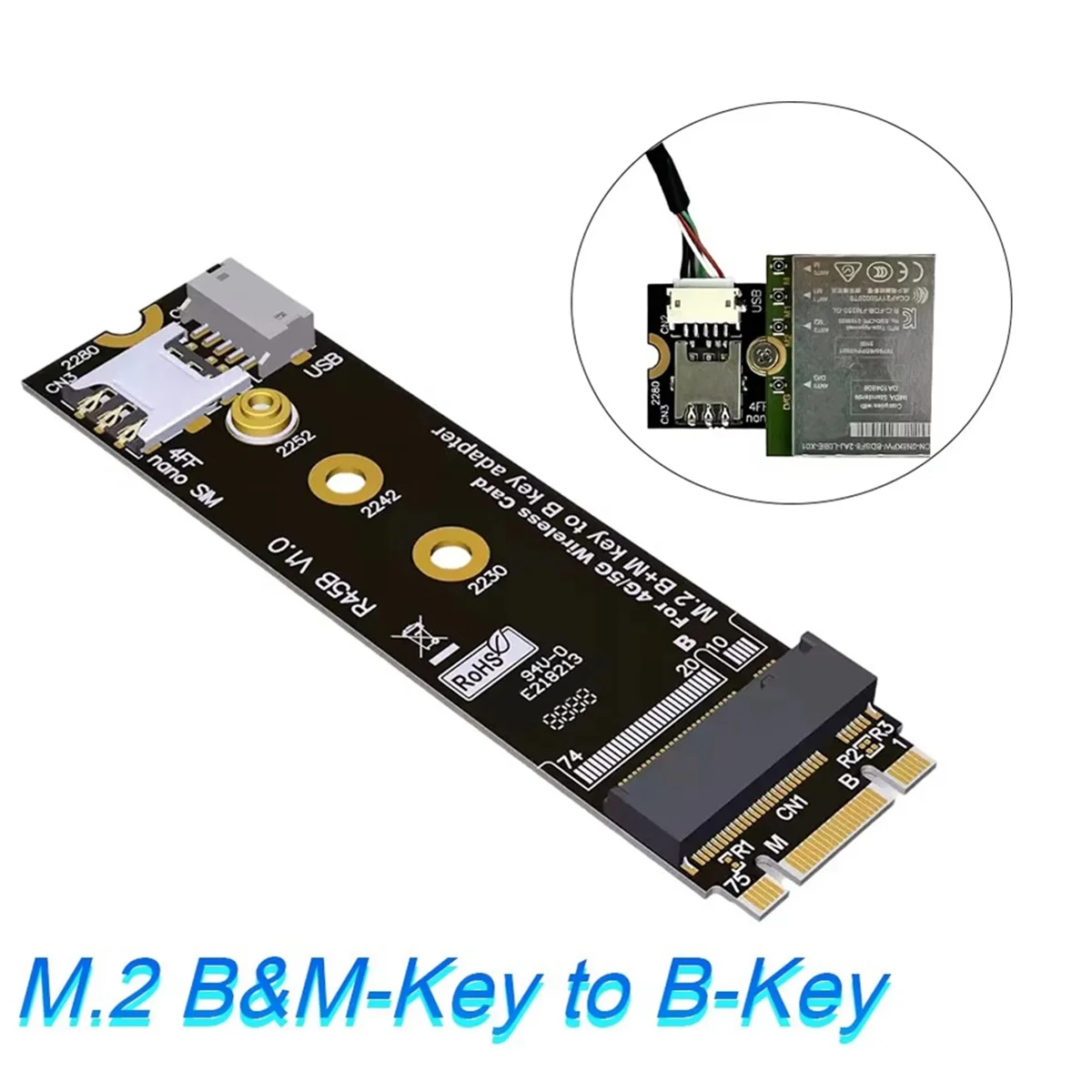 Адаптер A49T M.2 B и M-Key 2280 на B-Key для беспроводной модемной карты 3G/4G/5G с поддержкой NanoSIM M2 B Key 3042 3052 Модульная карта LTE