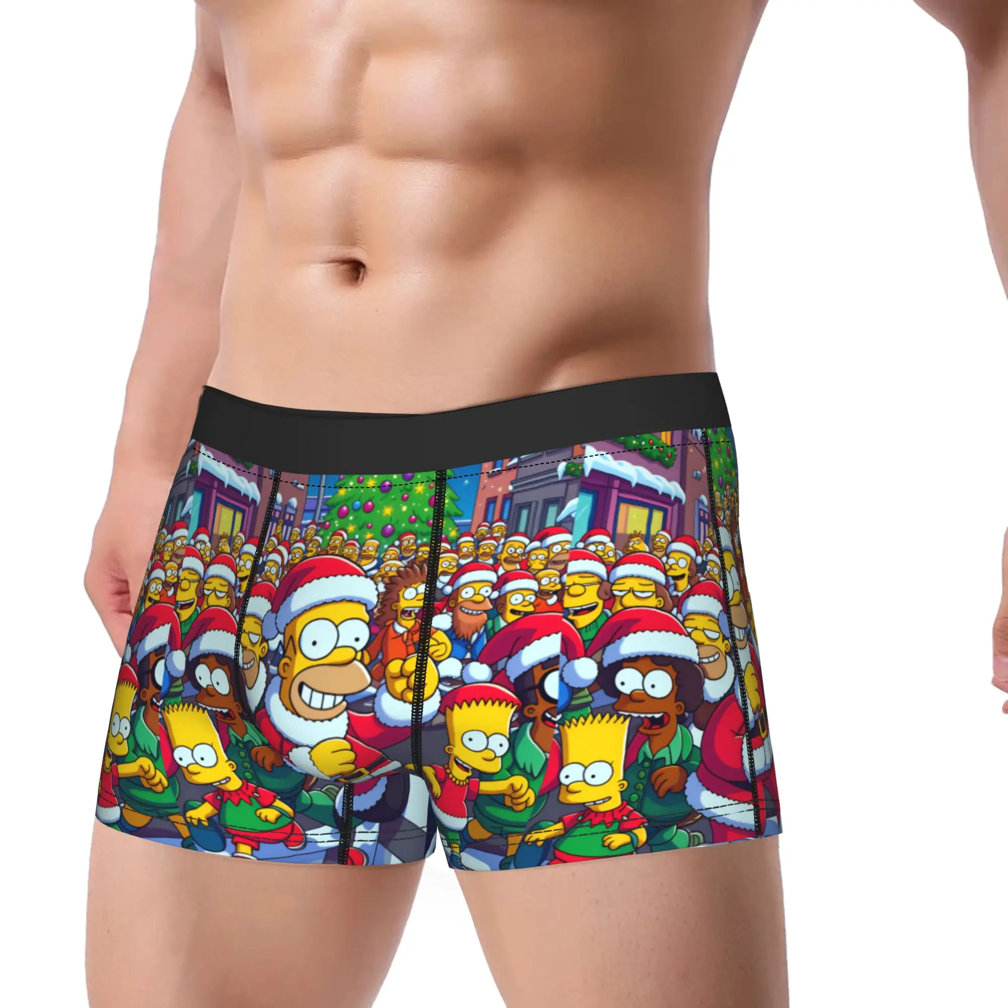 Funny S-Simpsons Santa Christmas Parade Underwear Novelty Underpants Custom Shorts Briefs For Men 3D Pouch Oversize Boxer Shorts
