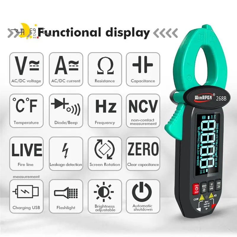 

AF95-Winapex 268B Intelligent Large Screen AC-DC Leakage Meter AC Leakage Clamp Meter 600MA-60A Multi-Function Leakage Current M