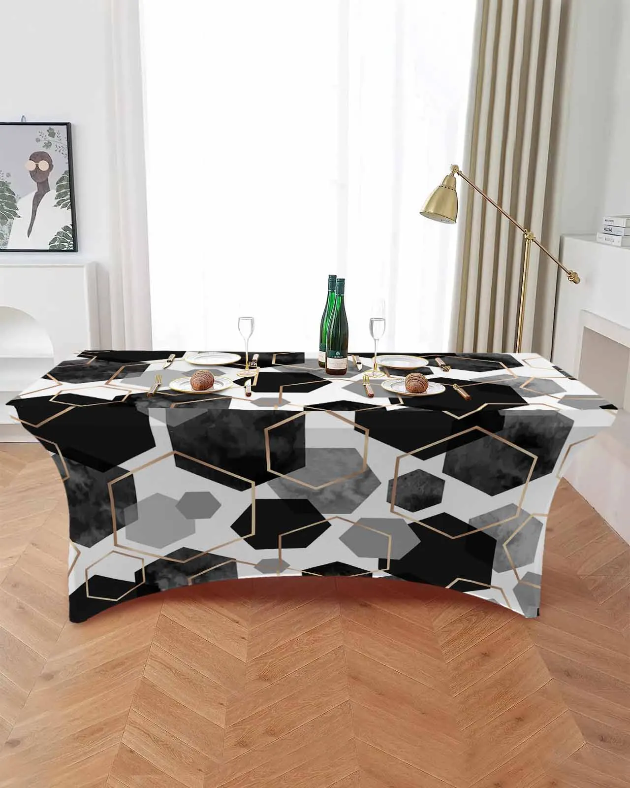 Black Geometric Texture Table Skirt Wedding Decoration Home Birthday Party Table Skirt Dessert Table Cover Home Decor