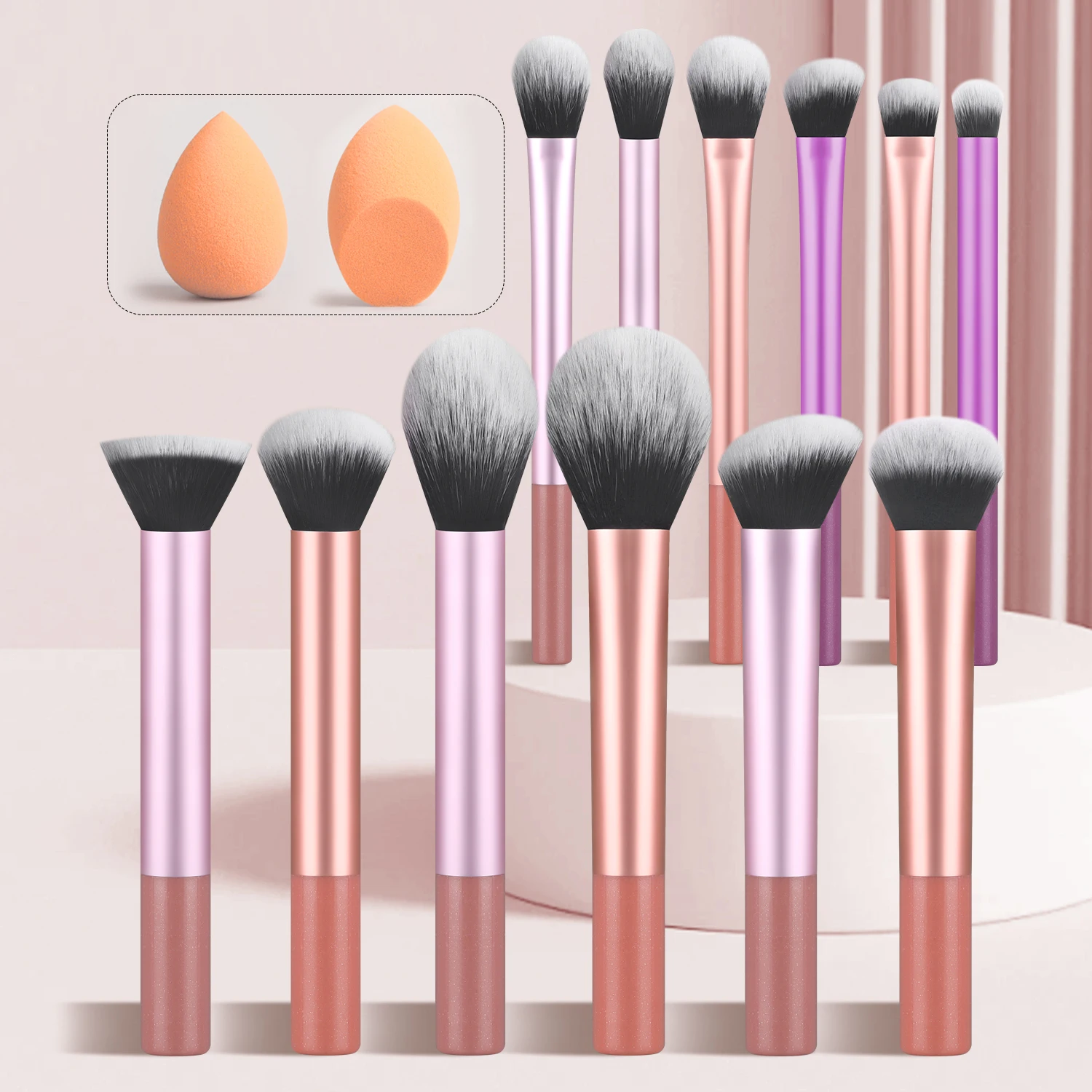 

Makeup Brush Sets,12pcs Creative Professional Multifunctional Cosmetic Brushes&Beauty Blender,2pcs For Making Up Supply