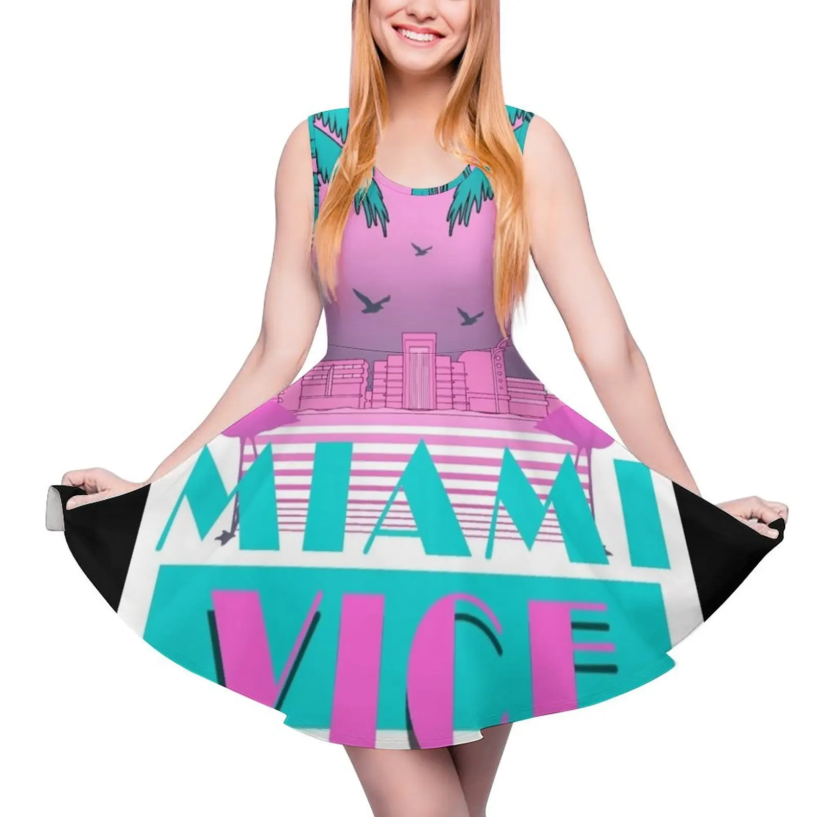 Miami Vice - Retro 80s Design Round Neck Dress Party dresses dresses for women