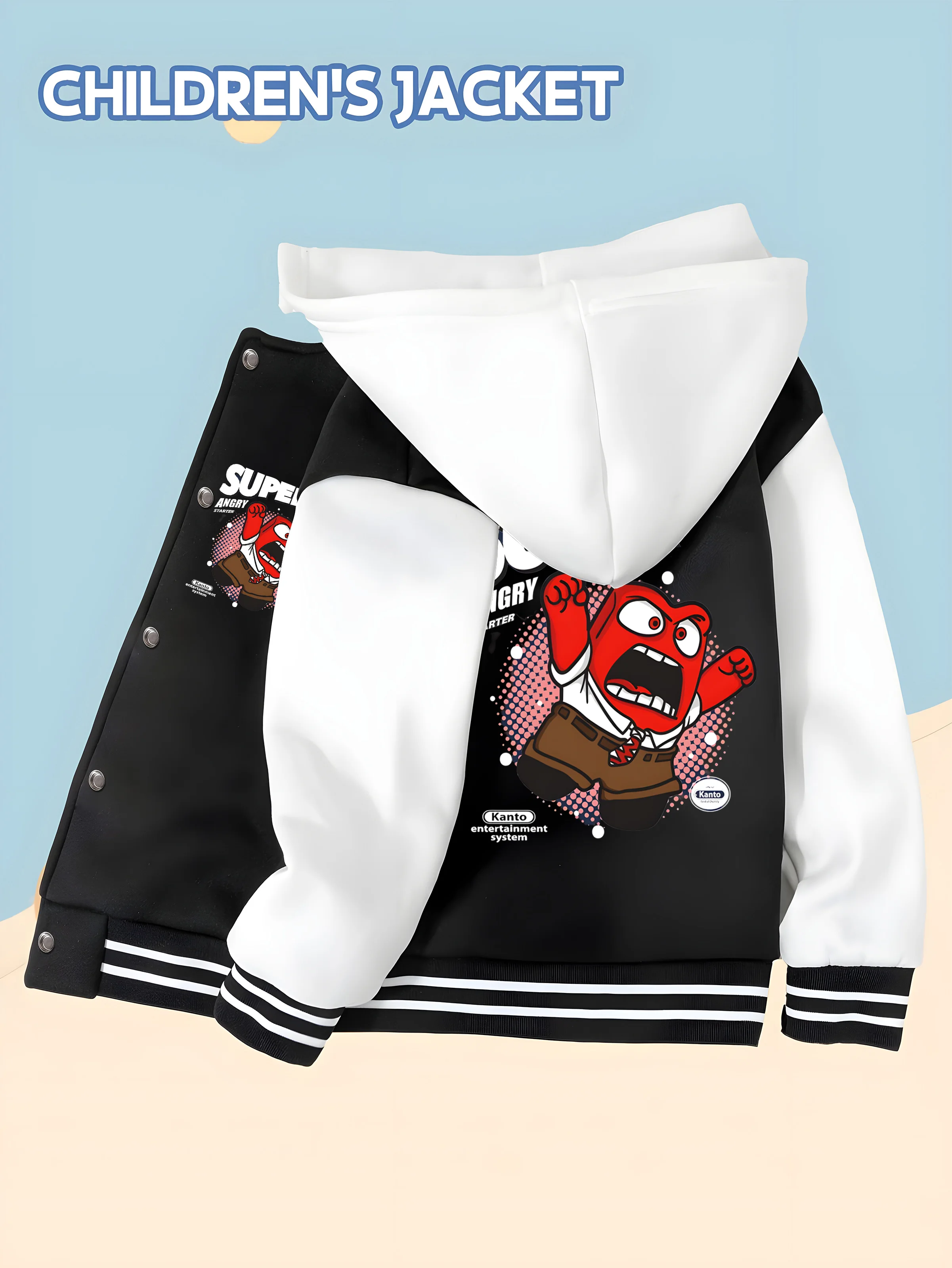 

MINISO Disney Inside Out Fury Boys' Baseball Jacket - Inside Out Fury Print Double-Sided Trendy and Versatile Everyday Wear