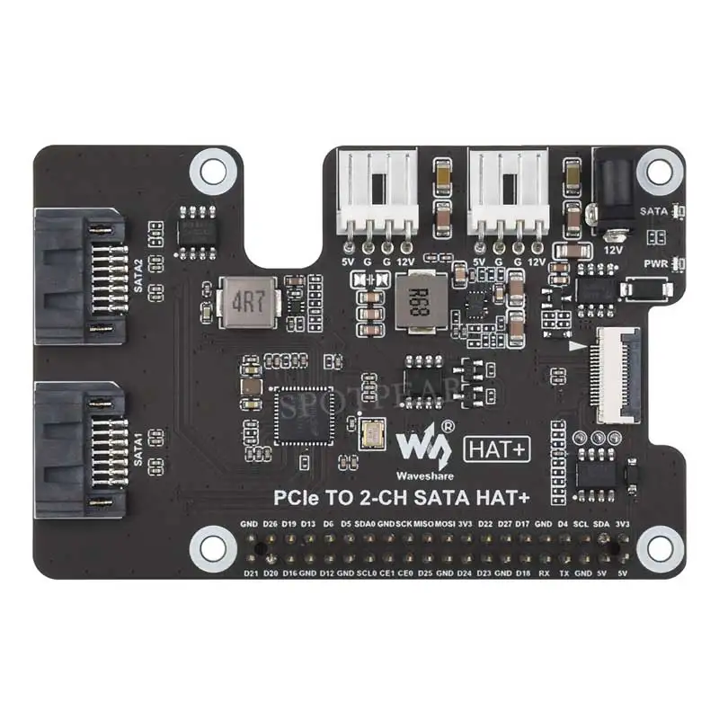Raspberry Pi 5 PCIe-SATA 확장 보드(EEPROM HAT+ 포함) Waveshare PCIe-2-CH SATA HAT+