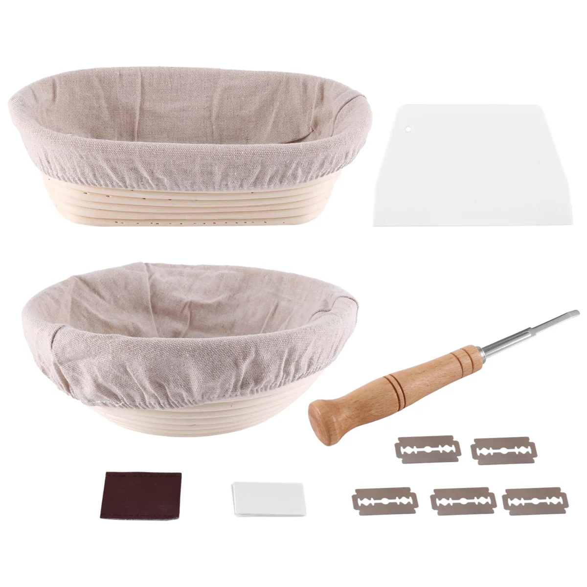 Proofing Basket Set of 2-10 Inch Oval, and 9 Inch Round+Premium Bread Lame and Slashing, the perfect Baking Bowl