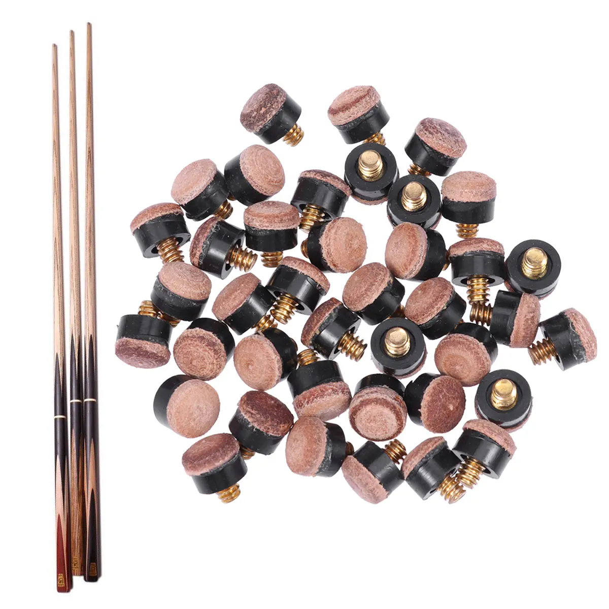 

40pcs American Style Billiard Cue Ferrules and Tips Billiard Replacement Screw-on Tips with Pool Cue Stick Ferrules Hard Cue Tip