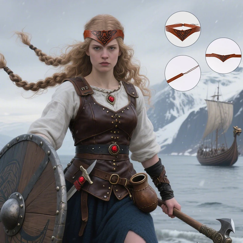 Mittelalterliches Vintage-Stirnband aus Kunstleder – verstellbares Kopfzubehör für Cosplay, Halloween-Kostüme und Party mit Renaissance-Themen