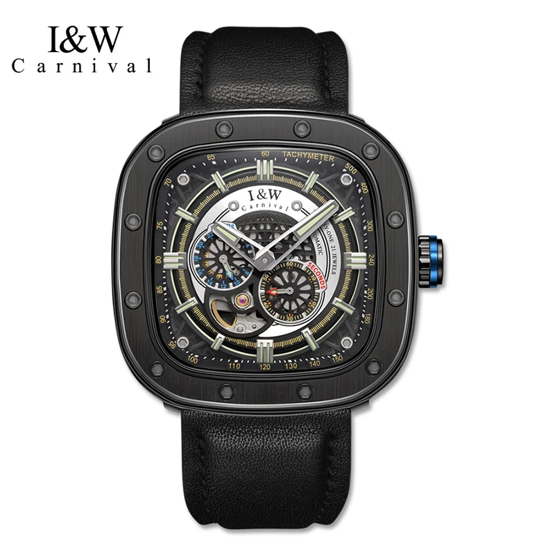 

Мужские механические часы Carnival Top Brand Luxury с механизмом MIYOTA, кожаным ремешком, водонепроницаемые, спортивные, высококачественные, автоматические наручные часы для мужчин