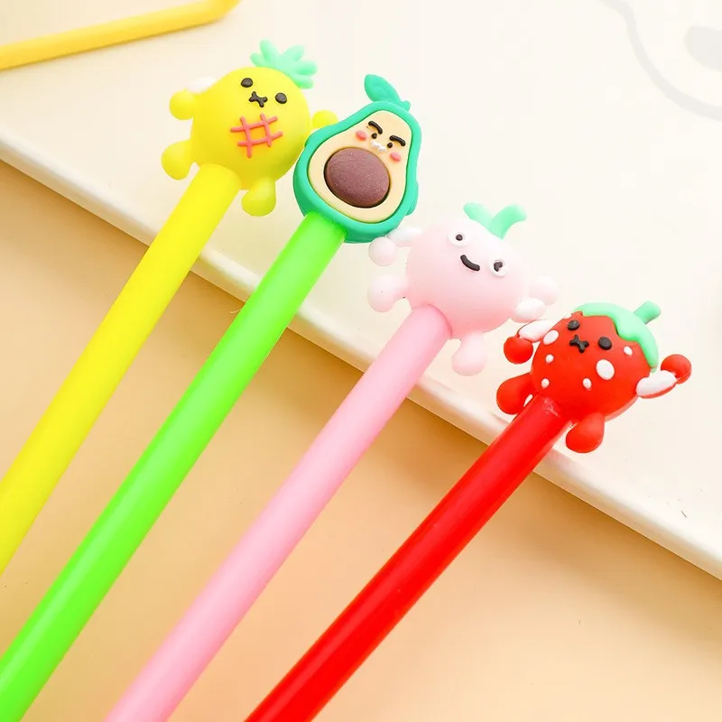 4 قطع من أقلام جل وجه الفاكهة، أدوات كتابة على شكل كرتوني، قبضة مريحة للأطفال، أدوات مكتبية مدرسية