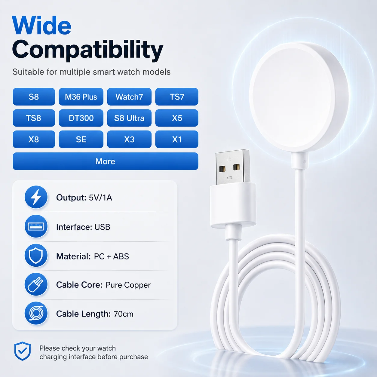 Magnetic Charging Cable For S8/M36 Plus/Watch7/TS7/TS8/DT300/S8/X8 SE, Universal Wireless Charger for Multiple Smartwatch Models