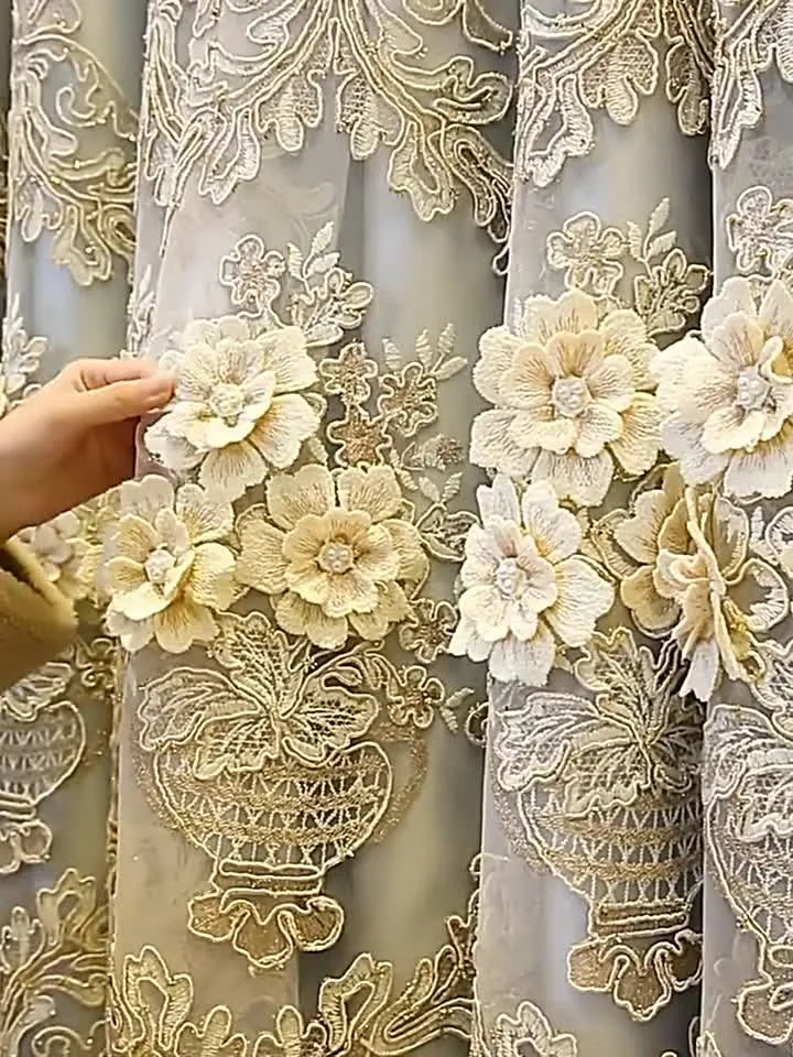European Luxury Embroidered Double-Layer Semi-Blackout Curtains for Living Room
