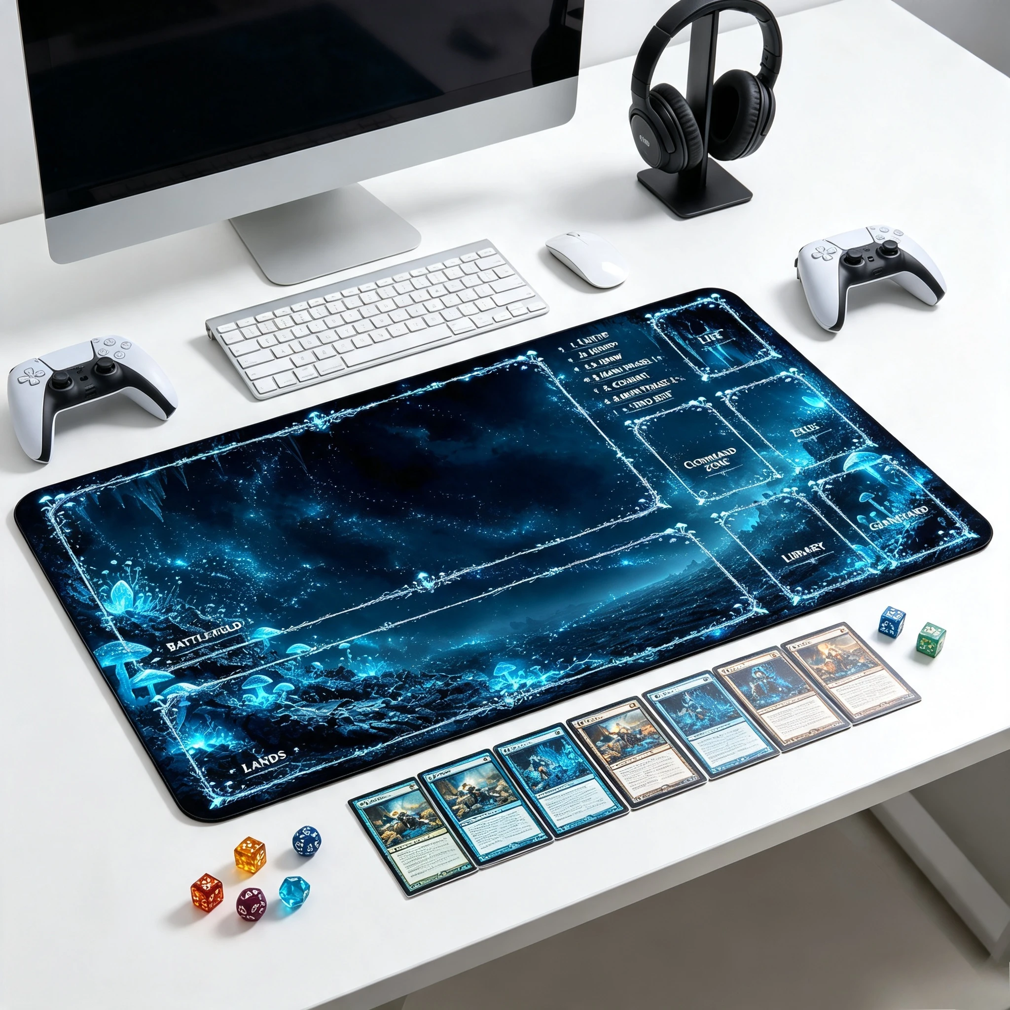 Blue Crystal TCG Zoned PlayMat Durable Office Deskpad Parties Gathering Card Game Mat Non-slip Keyboard PC Game MousePad Cardmat