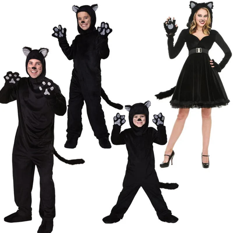 

Halloween Costume Children's Day Animal Costume Adult Children Animals Black Cat Sheriff Jumpsuit Black Cat Costume