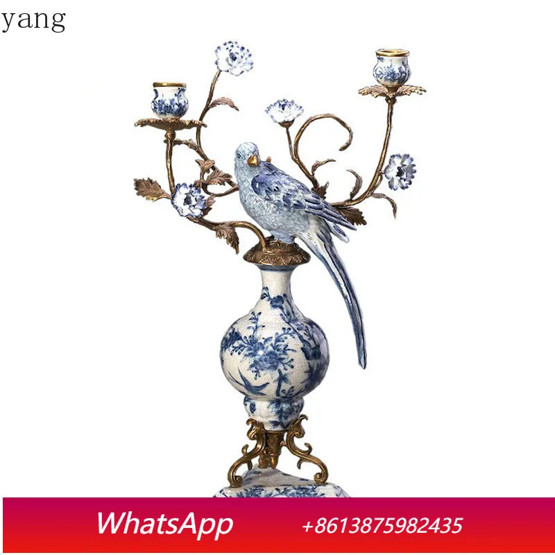 CX Chinese style art ceramic five-headed parakeet decorative candlestick villa tabletop ornament