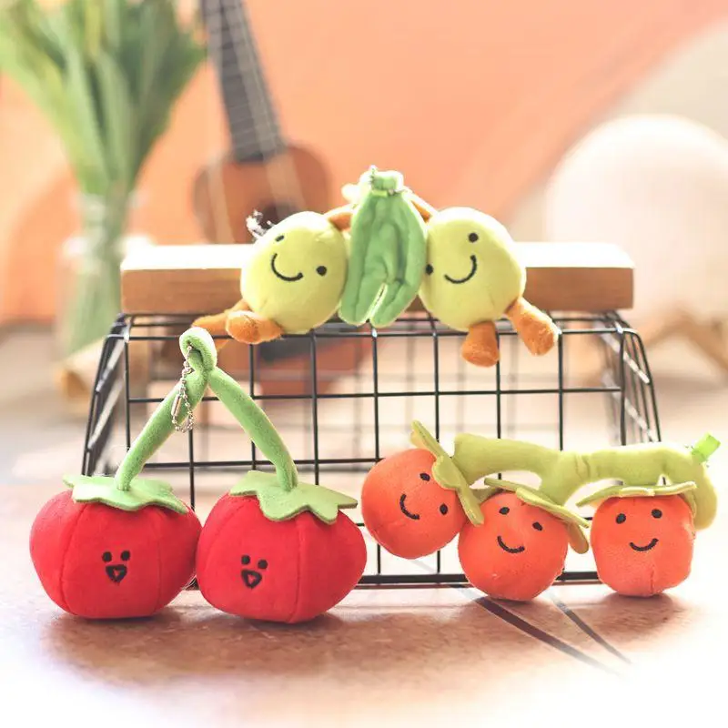 1Pcs New Olive Tomato Plush Pendant Kawaii Vegetable Cute Triple Fruit Doll Toy Bag Keychain Backpack Decoration