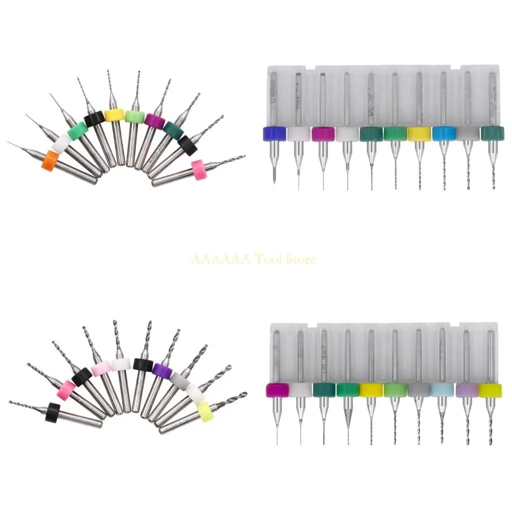 A2BE 10Pcs Miniature Drill Bit Set Tool For PCB, Router Bits, Circuit Board Stone Jewelry Detailed Engraving Tool (0.1mm-2mm)