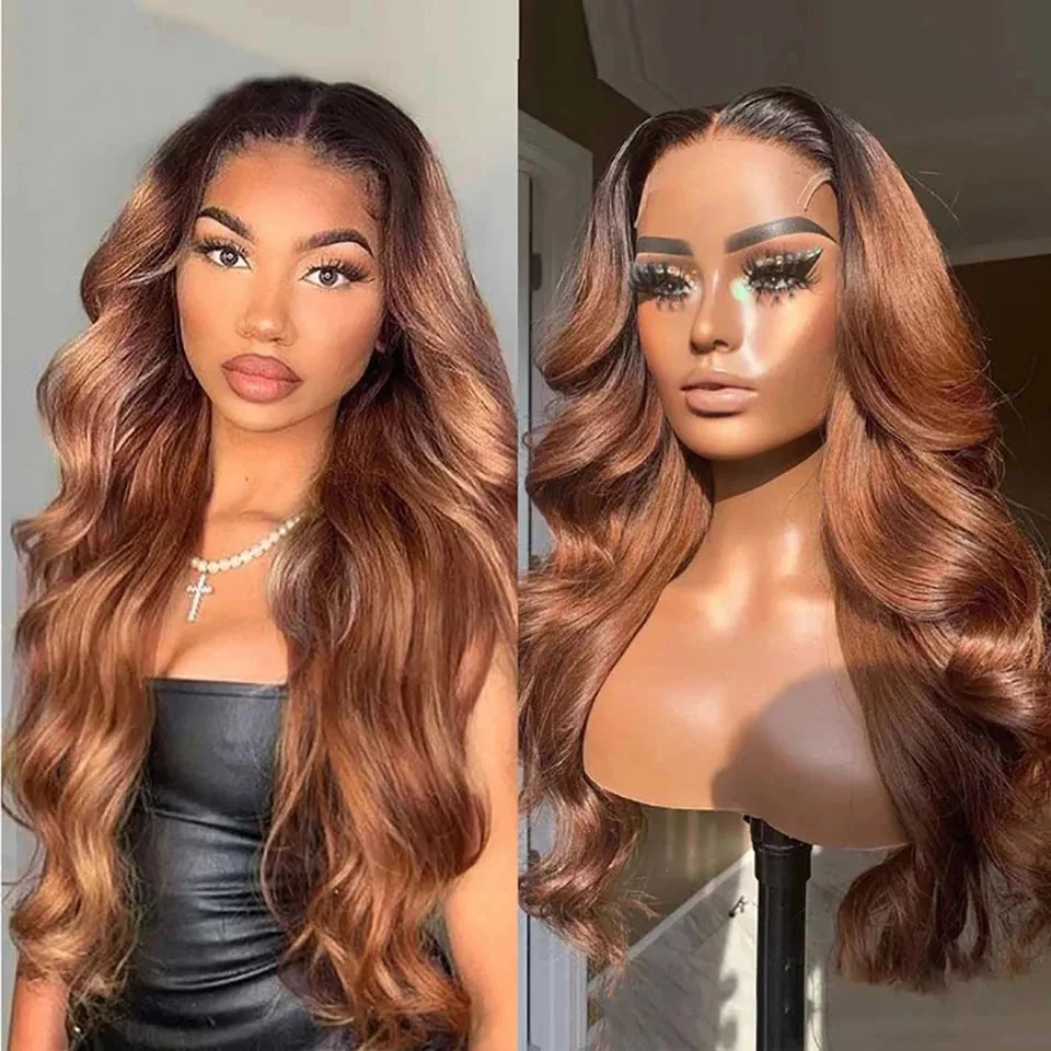 

Colored 1B30 Ombre Brown Glueless Body Wave Synthetic Hair Transparent Lace Front Wigs Soft Lolita Wigs with Baby Hair for Women