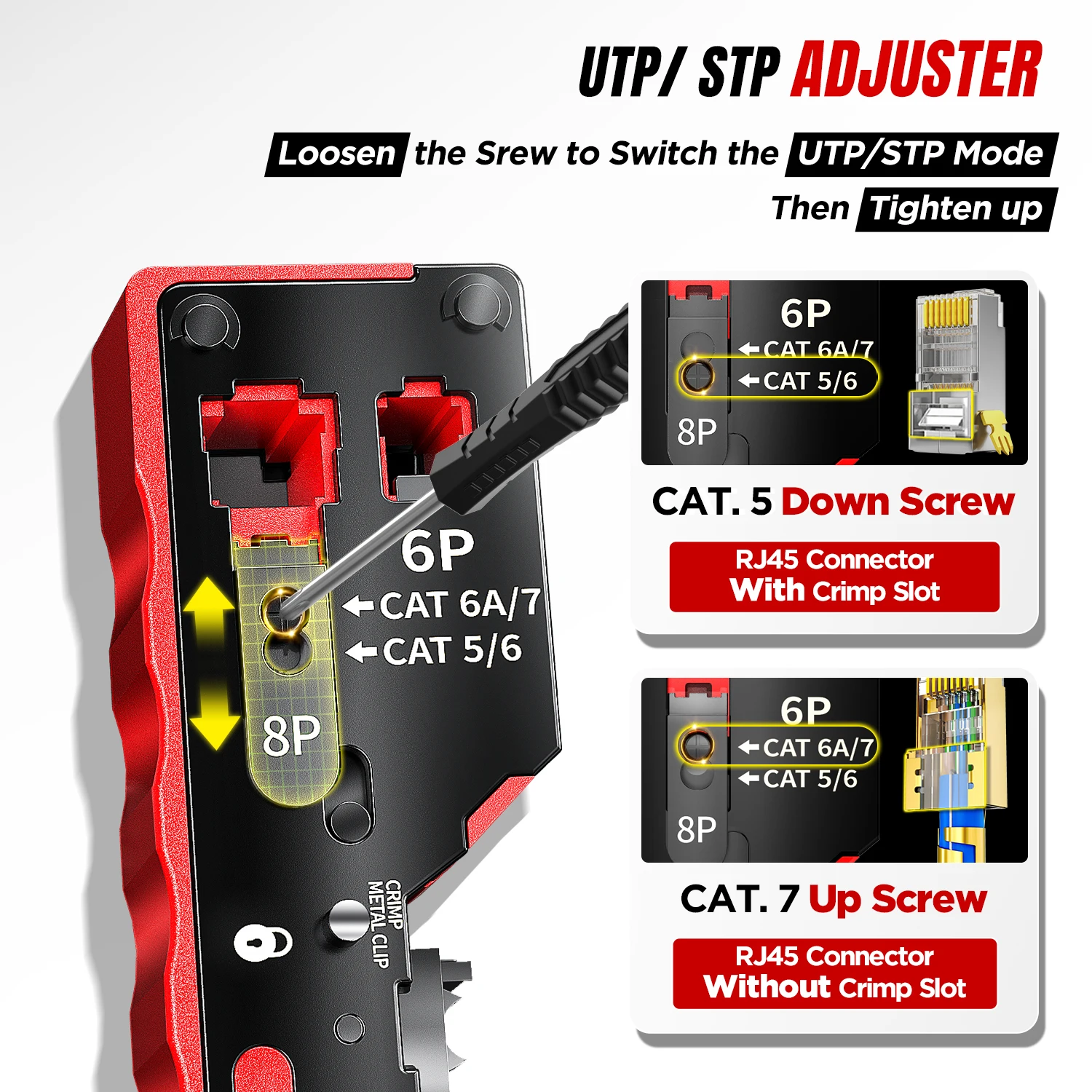 AMPCOM Cat 7 NETWORK CRIMPING Tool CRIMP/CUT/TRIM/STRIP 4 w 1 Współpracuje ze wszystkimi złączami RJ45/RJ11 Narzędzie do zaciskania z dwoma ostrzami