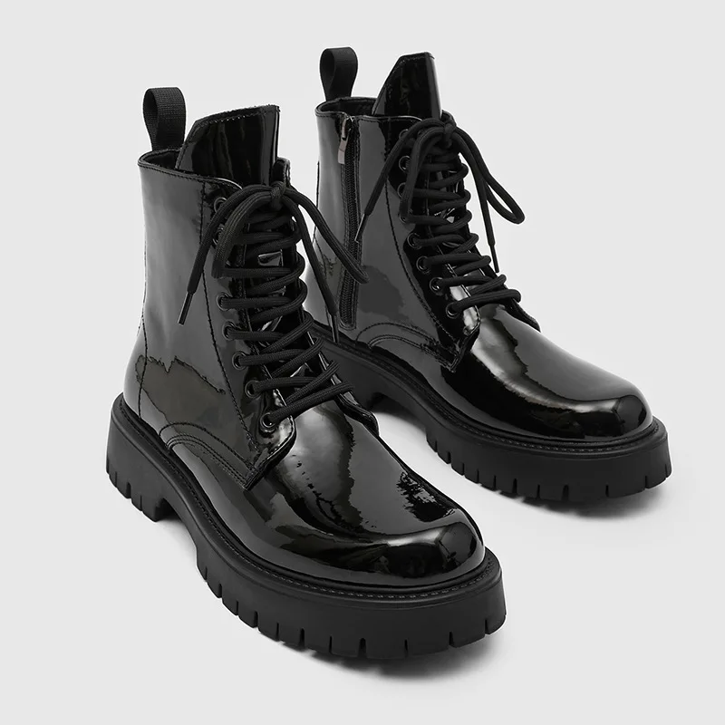men fashion stage nightclub high motorcycle boots patent leather shoes black trend cowboy platform boot spring autumn long botas