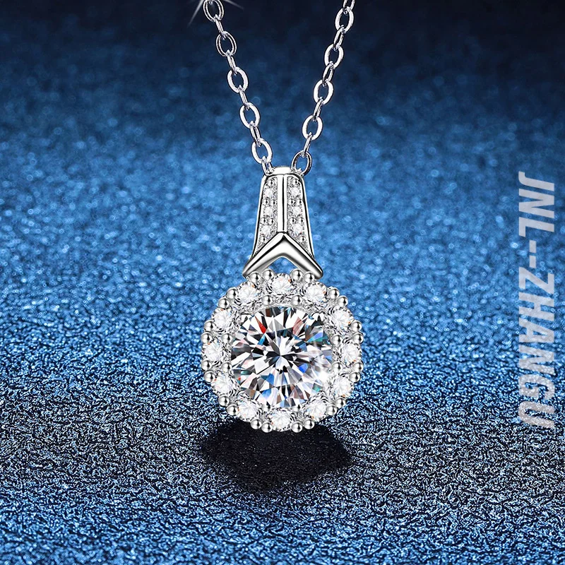 

ZHANGU Round Pendant Necklace Fashion Jewelry Necklace 925 Sterling Silver Moissanite Necklace for Women