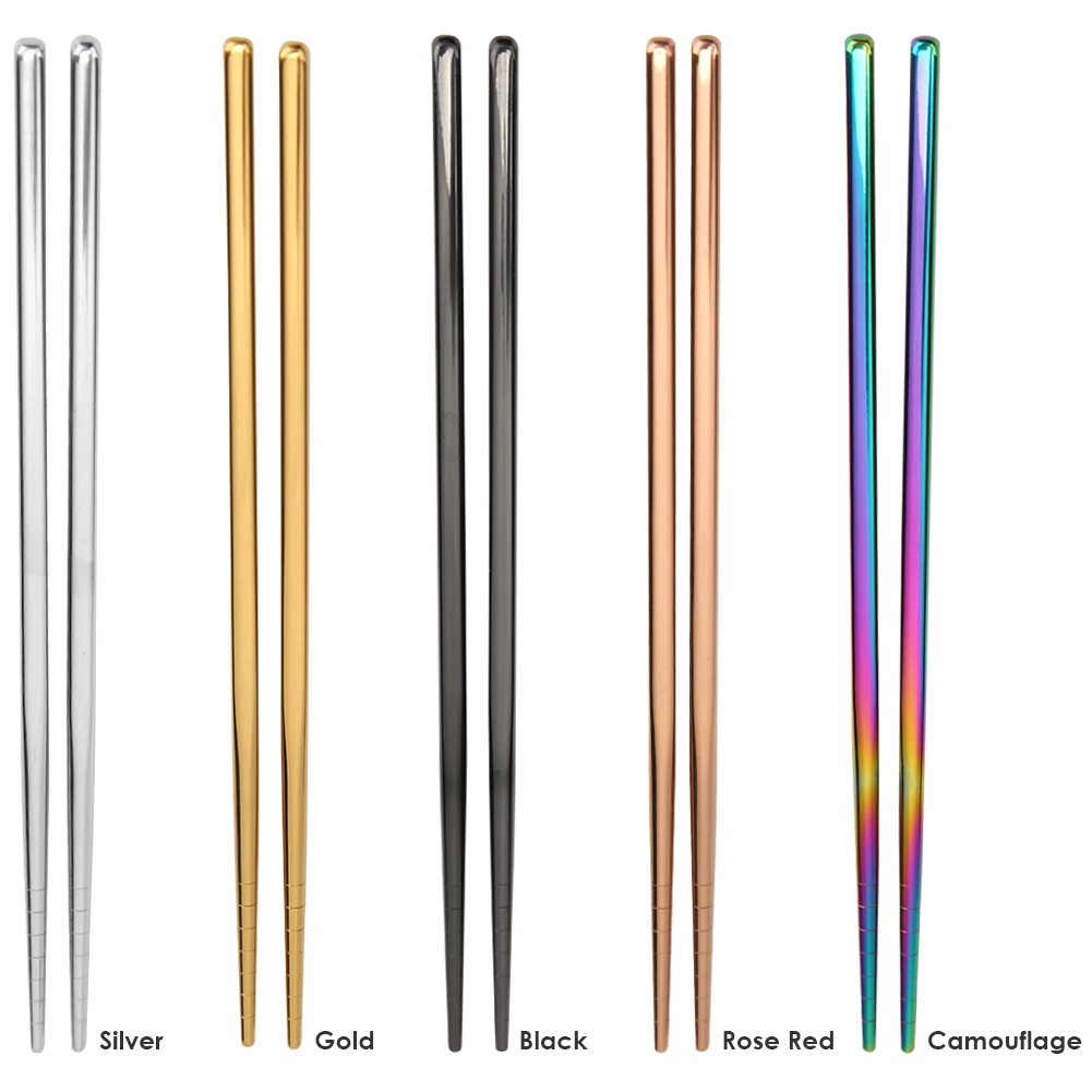 Palillos reutilizables de acero inoxidable para el hogar, palitos de comida antideslizantes portátiles, protección del medio ambiente, vajilla colorida, regalos