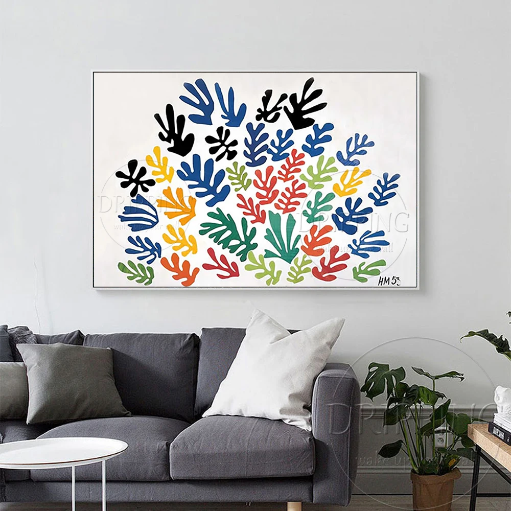 Gifted Painter Reproduce Henri Matisse Oil Painting on Canvas Modern Abstract Colorful Leaves Picture for Living Room Wall Decor