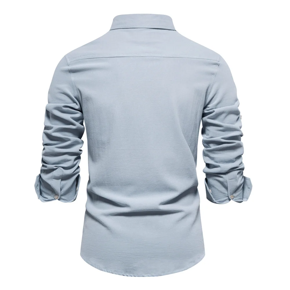 Men's Long Sleeve Shirt Casual Fashion Business Pure Color Male Model SH693 Spring Autumn Warmth Normal Thickness Cotton