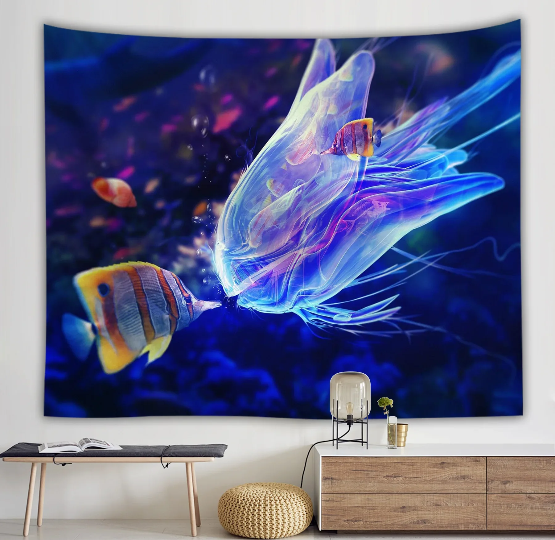 Ocean World Blue Ocean Tropical Fish Coral Art Blanket Wall Hanging Hippie Living Room Home Dormitory Decoration Tapestry