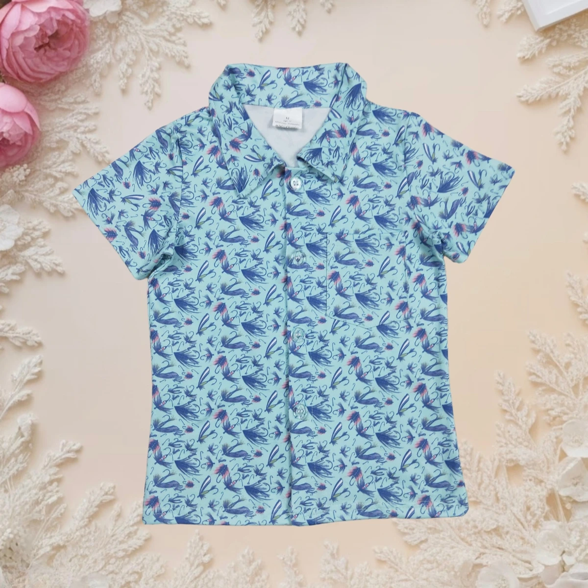 

Toddler Boy T-shirt Blue Flowers Short Sleeve Button Down Summer Tops Baby Boy Clothes Casual Printed Beach Shirt for Kids