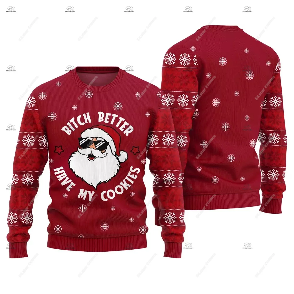 Christmas Santa Claus Pet Cat Knitted Ugly Sweater Graffiti Retro Vintage 3DPrint Pullover Harajuku Casual Funny Long Sleeves 37