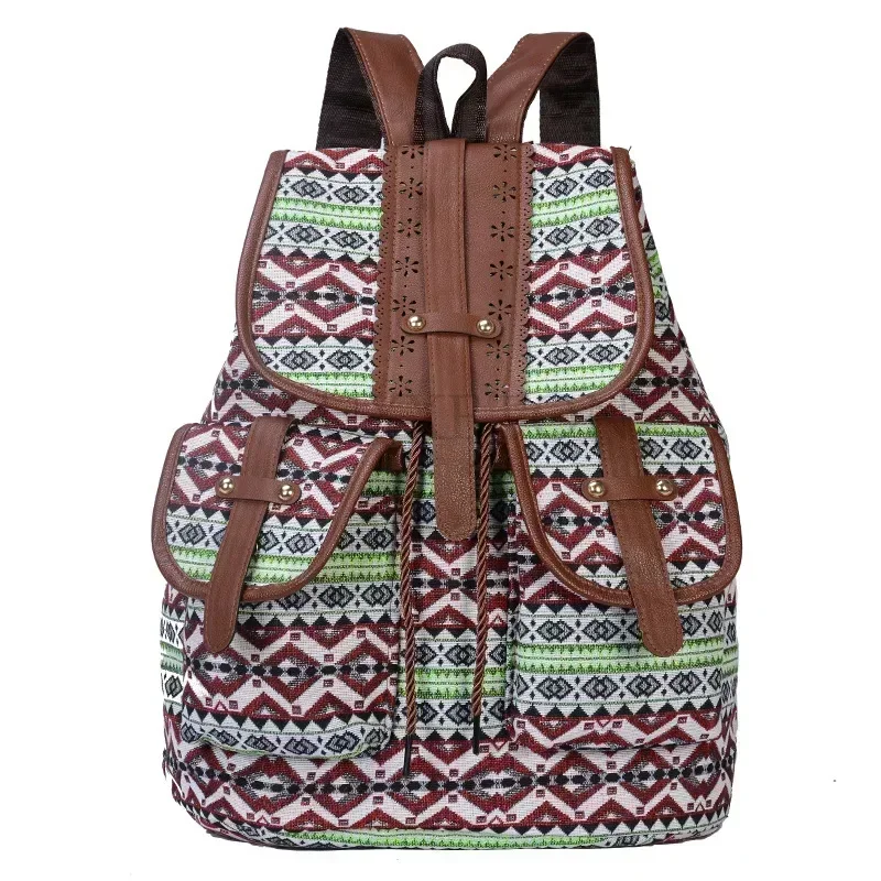 Fashionable Personality Travel Strap Small Backpack School Bag Ethnic Style Pattern Backpack Canvas Women Bag