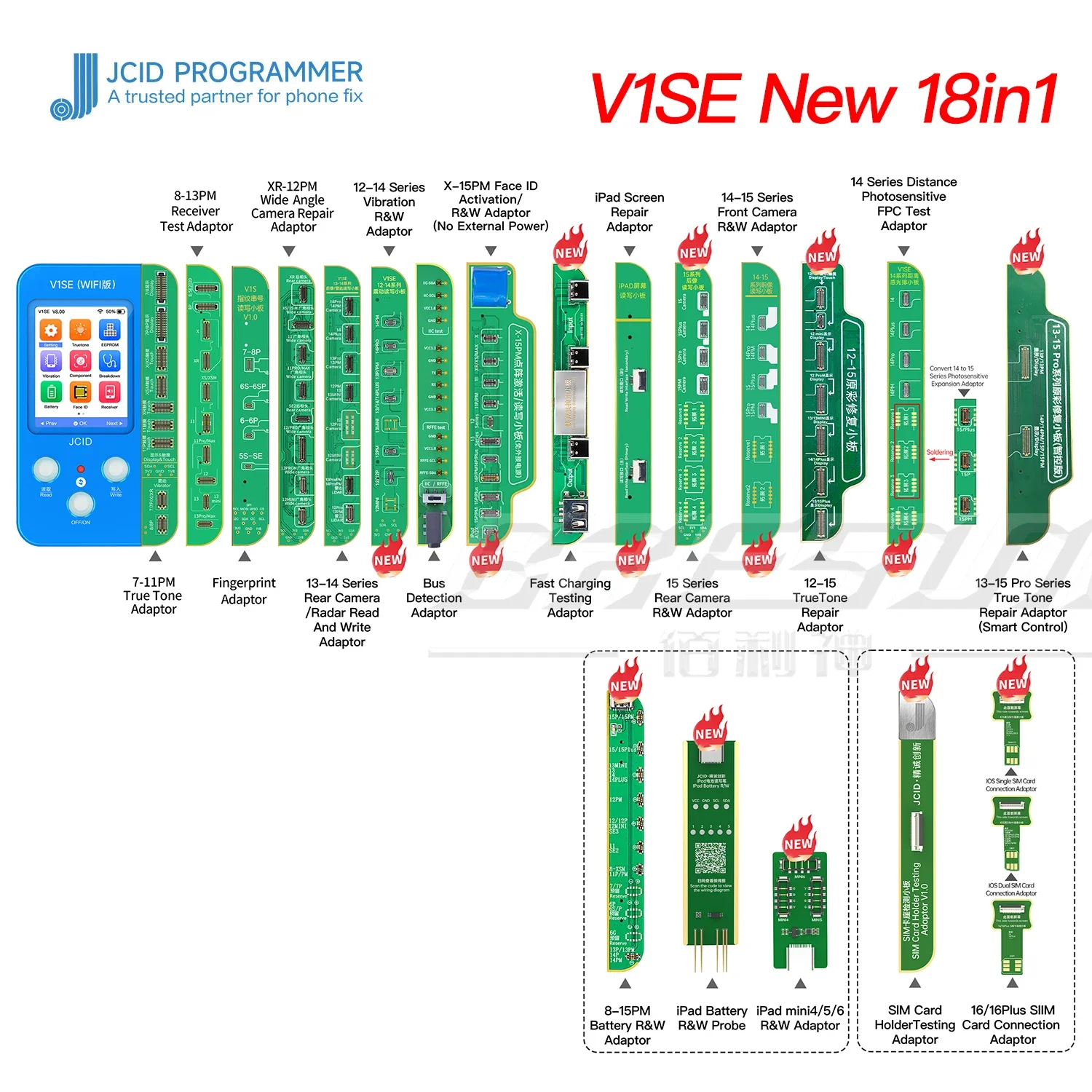 JC V1SE Programmer iPhone X 11 12 13 14Series photosensitive original color touch vibration fingerprint battery data face repair