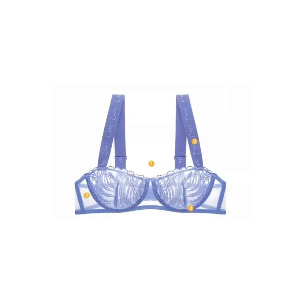طقم حمالة صدر ولباس داخلي من الدانتيل باللون الأزرق الفرنسي المحظوظ - حمالة صدر شفافة نصف كوب، ملابس داخلية مثيرة رفيعة للغاية للنساء، ملابس داخلية رومانسية #1