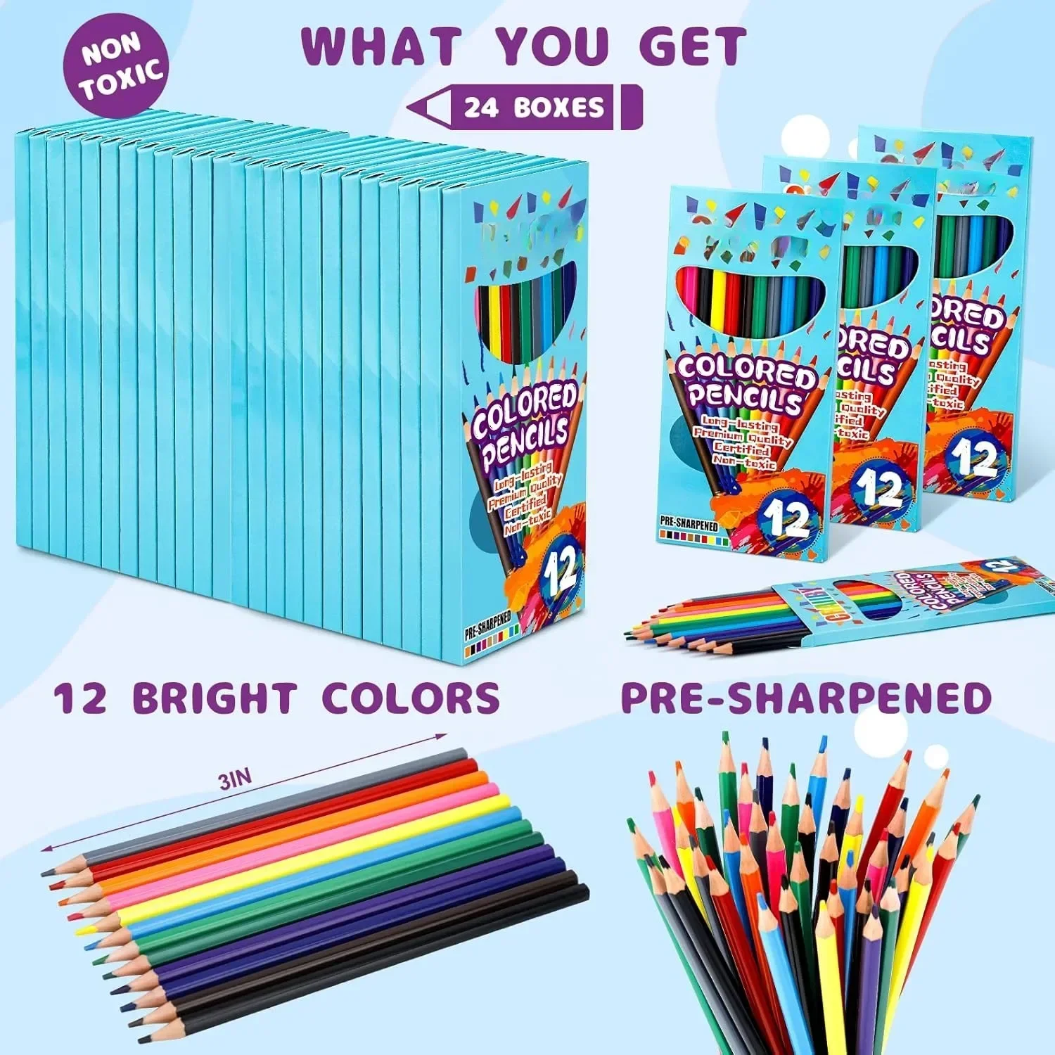 أقلام تلوين ممتازة، قلب ناعم، عدد 288، 12 قلم رصاص ملون مشحذ مسبقًا بكميات كبيرة