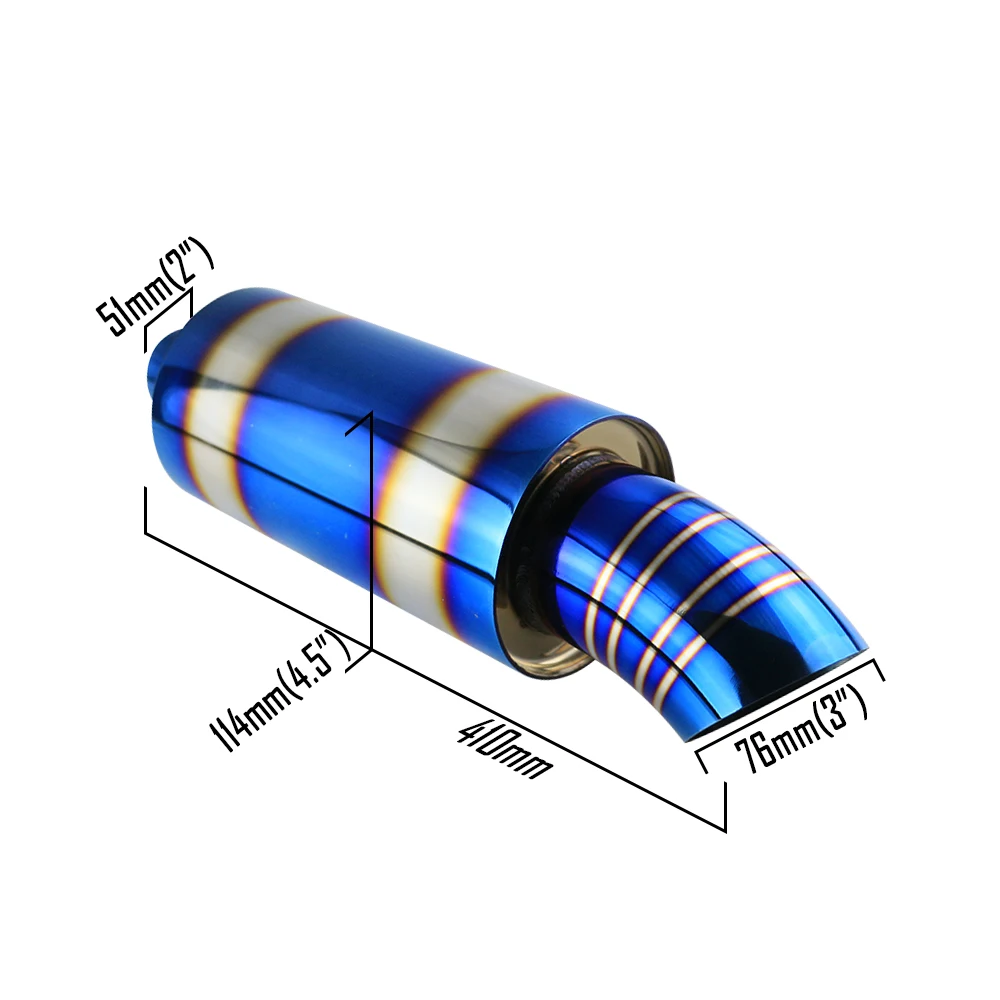 JZZ 2'' High Quality Straight-Through high flow Car Exhaust Tip JS Racing Muffler For 3'' Burned Blue Outlet