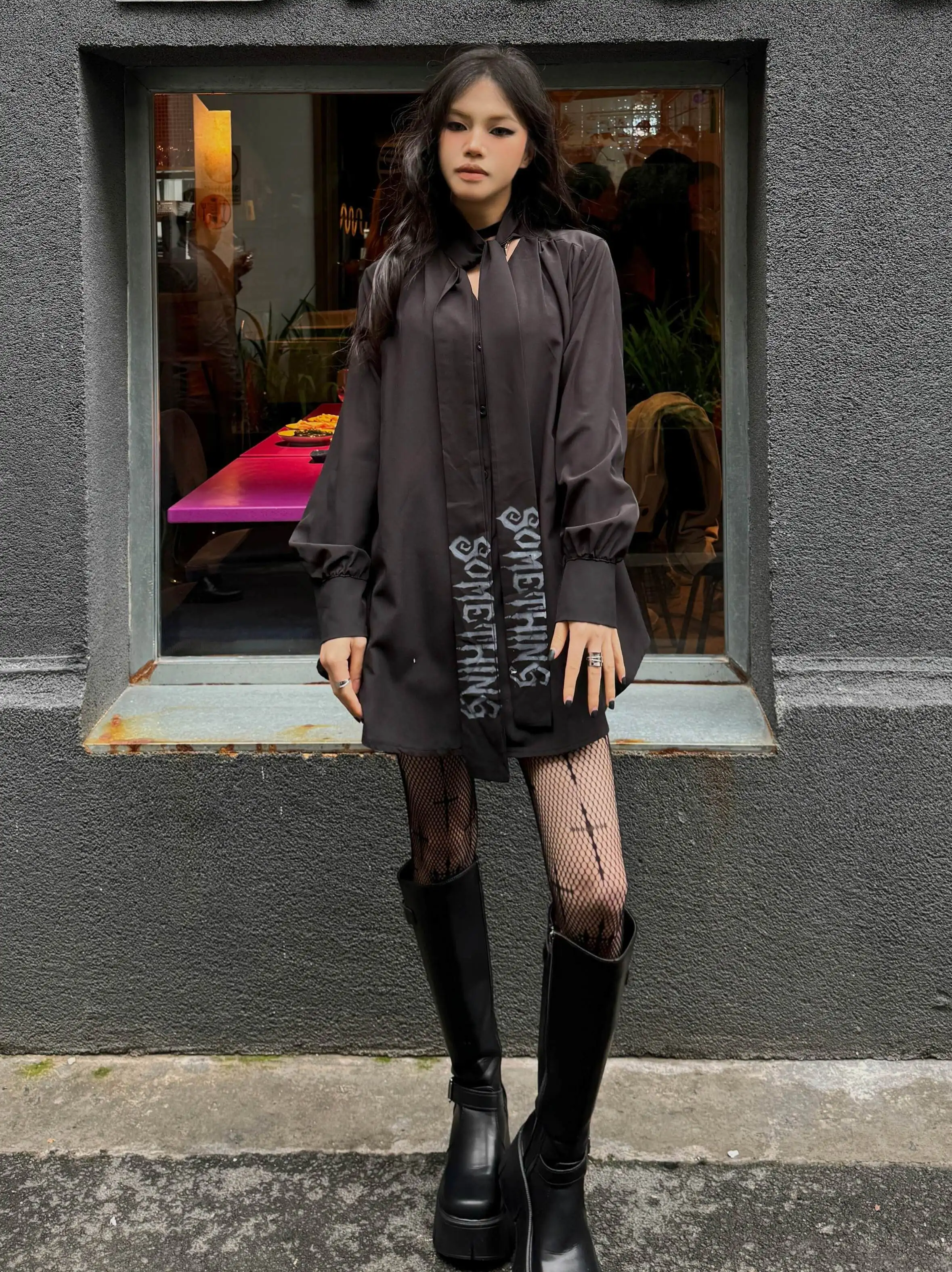 Japanese Harajuku Women Blouse Punk Streetwear Black Casual Gothic Shirts Long Sleeve Loose V-Collar Shirt Tops Mujer