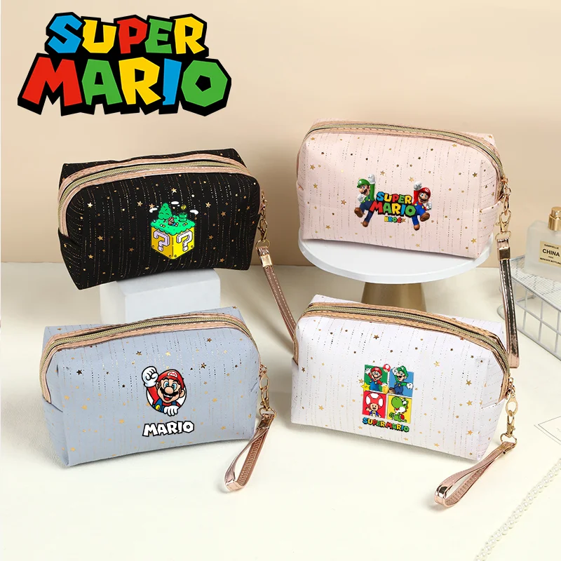 Bolsa de maquillaje con dibujos animados de Super Mario Bros, estuche para lápices con personajes de anime, Luigi, Princesa Peach, regalos portátiles para estudiantes, regalos para el regreso a la escuela