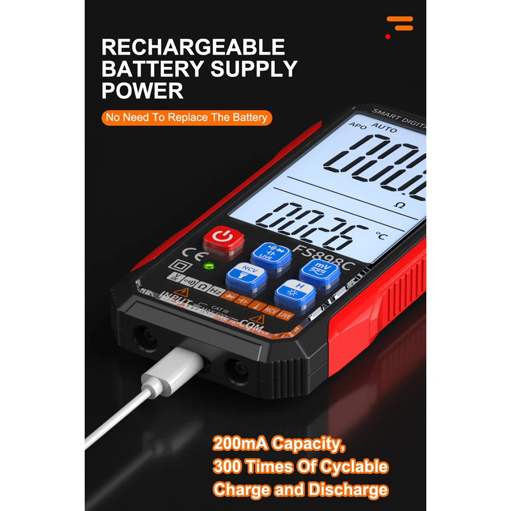 FS898C 6000 counts digital multimeter true RMS with large display auto ranging and non contact voltage detection for technicians