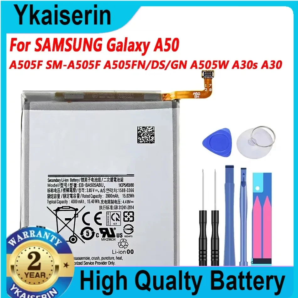 Battery For Samsung Galaxy A50 A505F SM-A505F A505FN/DS A505GN/DS A505W A30s A30 SM-A507FN A50S, EB-BA505ABN EB-BA505ABU,4000mAh