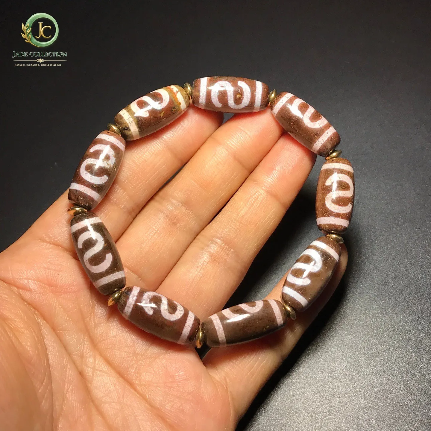 Unique Tibetan Cinnabar Old Agate dZi Money Hook Beads Amulet Bracelet J0405