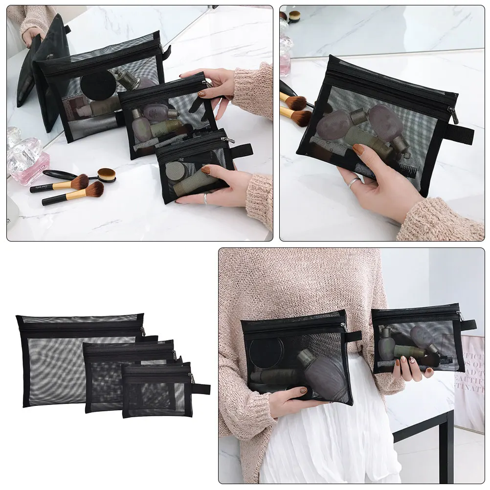 

Makeup Travel Mesh Bag Toiletry Waterproof Black Portable Organizer For Lipstick Cable Travel Mesh Bag Storage