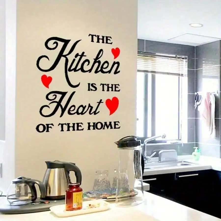 Beautiful Removable The Kitchen Is The Heart of The Home Wall Quote Sticker with Heart Hot Kitchen Decor, Kitchen Family Wall