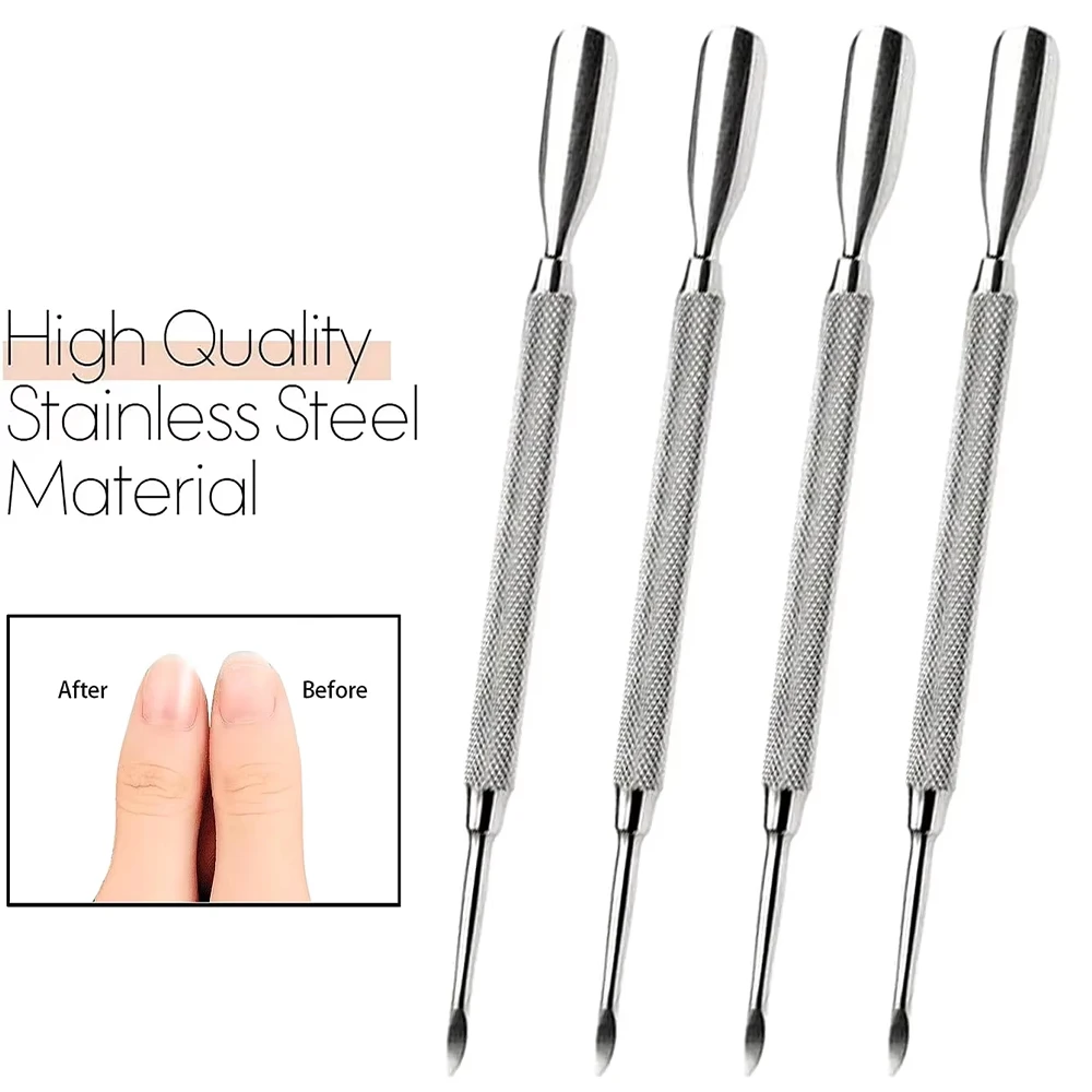 1/4Pcs Double Ended Cuticle Pusher Spoon Shaped Stainless Steel Nail Dead Skin Remover Gel Polish Scraper Manicure Pedicure Tool