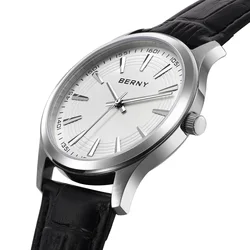 BERNY Men's Watches Lightweight Quartz Wristwatch Stainless Steel Case Simple Casual Business Dress Men Wrist Watch