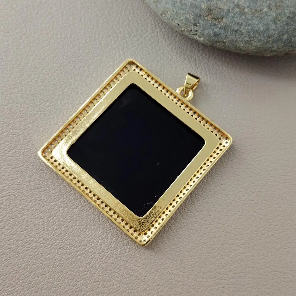 

5 PCS Natural Black Onyx Square Cz Pave Gold Plated Ring Charm DIY